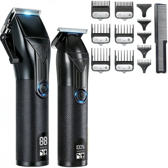 Kit profesional de cortapelos y recortador de barba inalámbricos for hombres, recargable por USB-C con pantalla LED, regalo de aseo ideal for el día del padre y cumpleaños