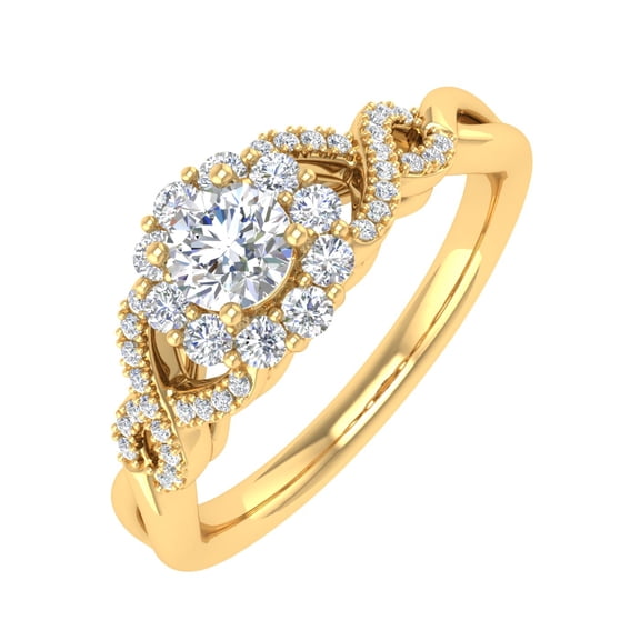1/2 Carat Prong Set Diamond Twisted Engagement Ring in 14K Yellow Gold (Ring Size 7)