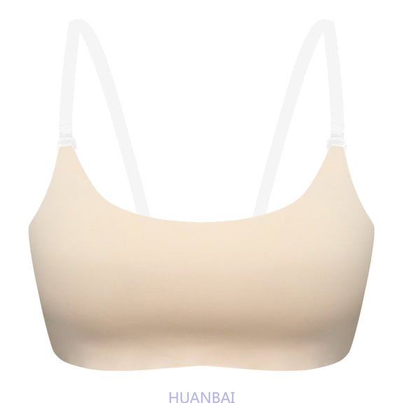 HUANBAI Women's Transparent Shoulder Strap Backless Underwire Bra ,(Large,Beige)