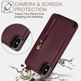 thumbnail image 3 of Allytech Wallet Case for iPhone XR, Card Holder & Zipper Pocket, Finger Grip Ring, Screen & Camera Protection, Luxury PU Leather Kickstand Double Buttons Flip Shockproof Case - Jujubered, 3 of 7