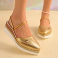thumbnail image 2 of Rokment Womens Platform Wedge Dress Slip on Sandals 2026 Summer Fashion Metallic Two-Ways Convertible Leather Closed Toe Clogs Slingback Dressy Slides for Bride Wedding Gold Size 6.5, 2 of 7