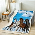 thumbnail image 2 of Horse Sherpa Blanket White Brown Galloping Blanket, Rustic Farmhouse Throw Blanket for Chair Farm Animals Fleece Blanket, Blue Sky Butterfly Plush Blanket Western Cowboys Cowgirls Room Decor, 2 of 6