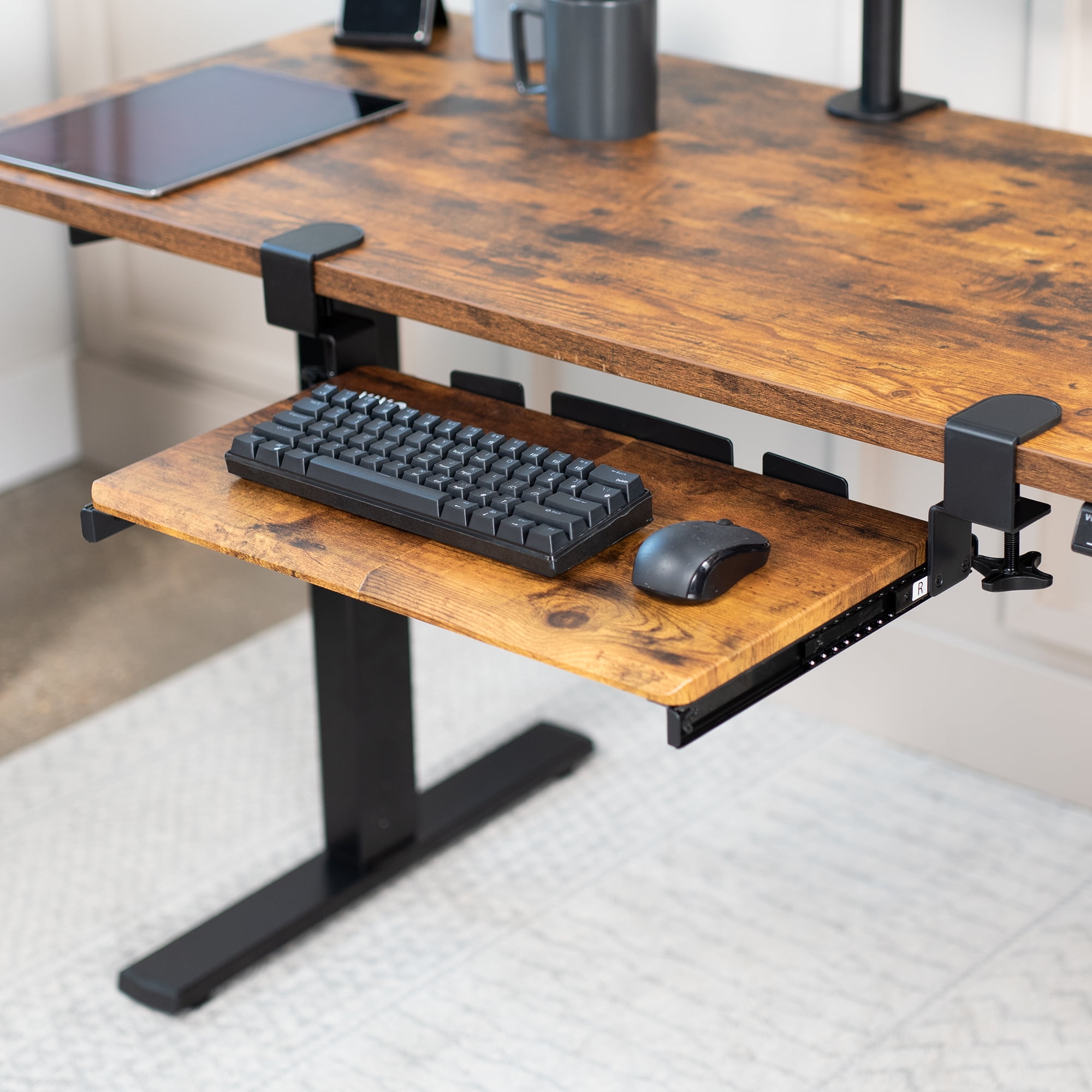 VIVO Rustic Vintage Brown Small Clamp-on Keyboard and Mouse Under Desk Tray