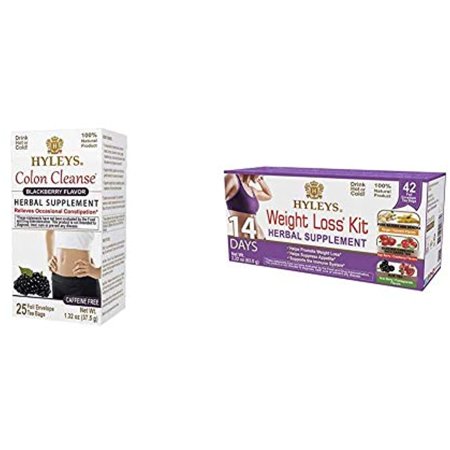 Hyleys Wellness Colon Cleanse Blackberry - 25 Tea Bags (100% Natural, Sugar Free, Gluten Free And Non-Gmo) & Hyleys 14 Days Weight Loss Kit - 42 Tea Bags (100% Natural, Sugar Free, Gluten Free)