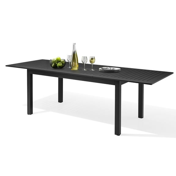 Pellebant 6-8 Person 63"-95" Rectangle Expandable Aluminum Outdoor Patio Dining Table, Black