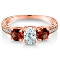 thumbnail image 3 of Gem Stone King 1.97 Ct Oval Sky Blue Aquamarine Red Garnet 18K Rose Gold Plated Silver Ring (Size 6), 3 of 6