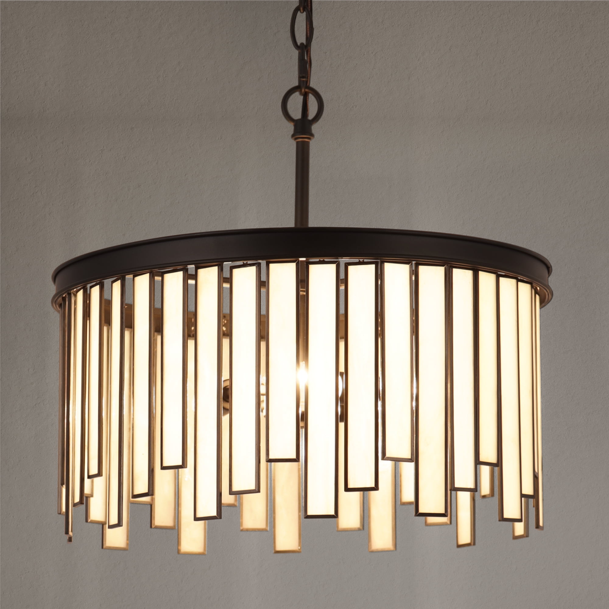 LNC Hemaaolay 3-Light Matte Black and Gold, Tiffany Art Glass Drum Pendant Light