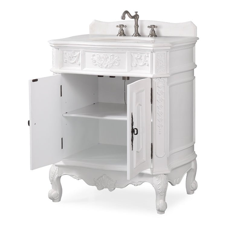 Benton Collection 30" White Antique Bathroom Vanity