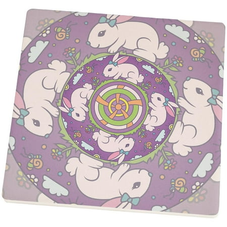 Glass Bunny - Mandala Trippy Stained Glass Easter Bunny Square SandsTone Art Coaster