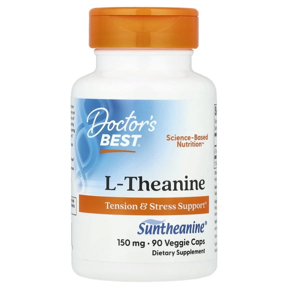 Doctor's Best L-Theanine with Suntheanine , Non-GMO, Gluten Free, Vegan, Helps Reduce Stress and Sleep, 150 mg 90 Veggie Caps