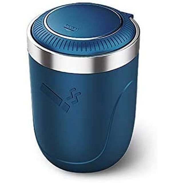 Car Ashtray, Car Trash Can With Lid And Led Light, Built-In Button Battery, Detachable, Blue