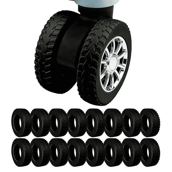 RIONIMA 16Pcs Silicone Luggage Wheel Covers for 2-2.4"Spinner Wheels,Black,For Exposed Double Suitcase Wheels; Luggage Travel Accessories,Helps Reduce Daily Rolling Noise and Surface Wear.