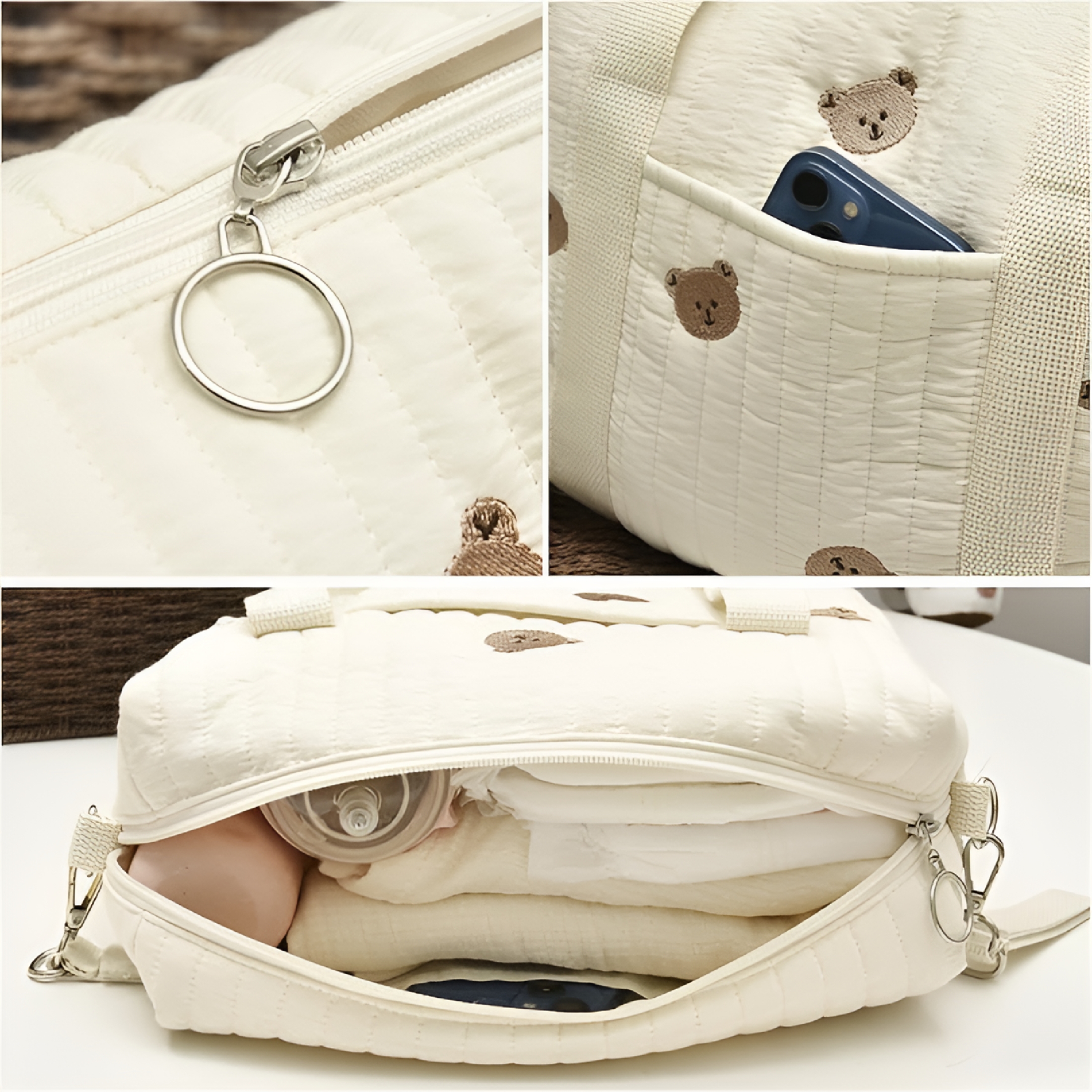 GASTROPOD 2026 New Quilted Baby Nappy Bag Travel Diaper Tote Cotton Crossbody Maternity Bag Baby Bag Tote Bag for Diaper Bag,For Baby Essentials,Travel,Daily Use,Maternity Needs,Outings.