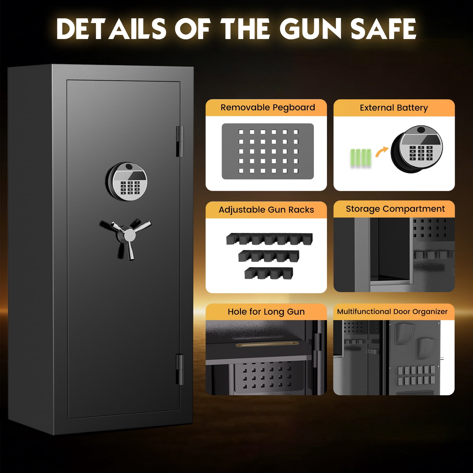 Extra Large Gun Safe for Pistol,Storage Guns (with/Without Scopes), Home Gun Cabinet with Adjustable Pegboard, Gun Safe for Home,Office, Hunting,Shooting