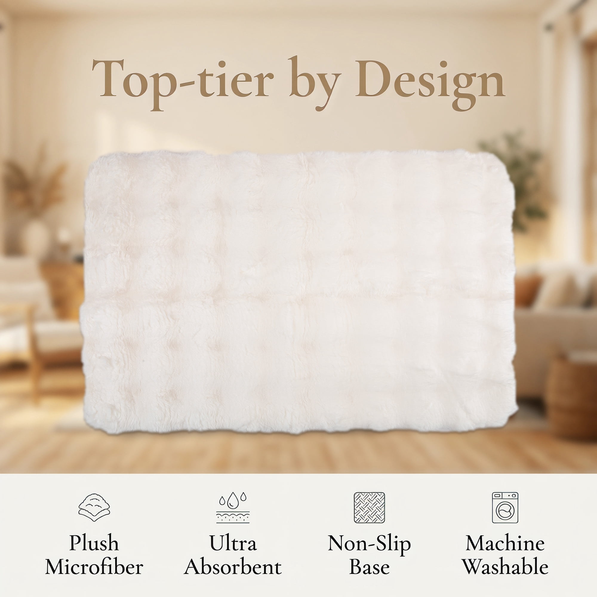 Unique Bargains Soft Absorbent Microfiber Non-Slip Washable Bathroom Rug White 24" x 16"