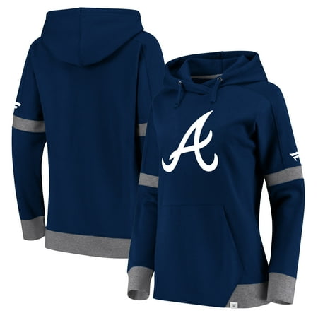 Atlanta Braves Fanatics Branded Women Iconic Fleece Pullover Hoodie - Navy/Gray