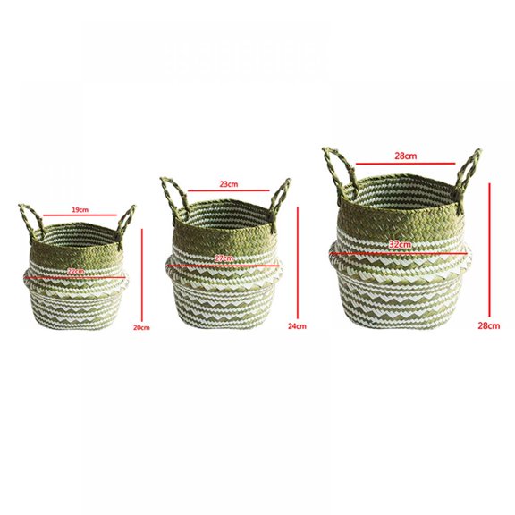 Project Retro Handmade Storage Baskets Stackable seaweed woven basket,White Triangle Flower ,Decoratio Laundry Picnic Plant Pot Cover Grocery Toy