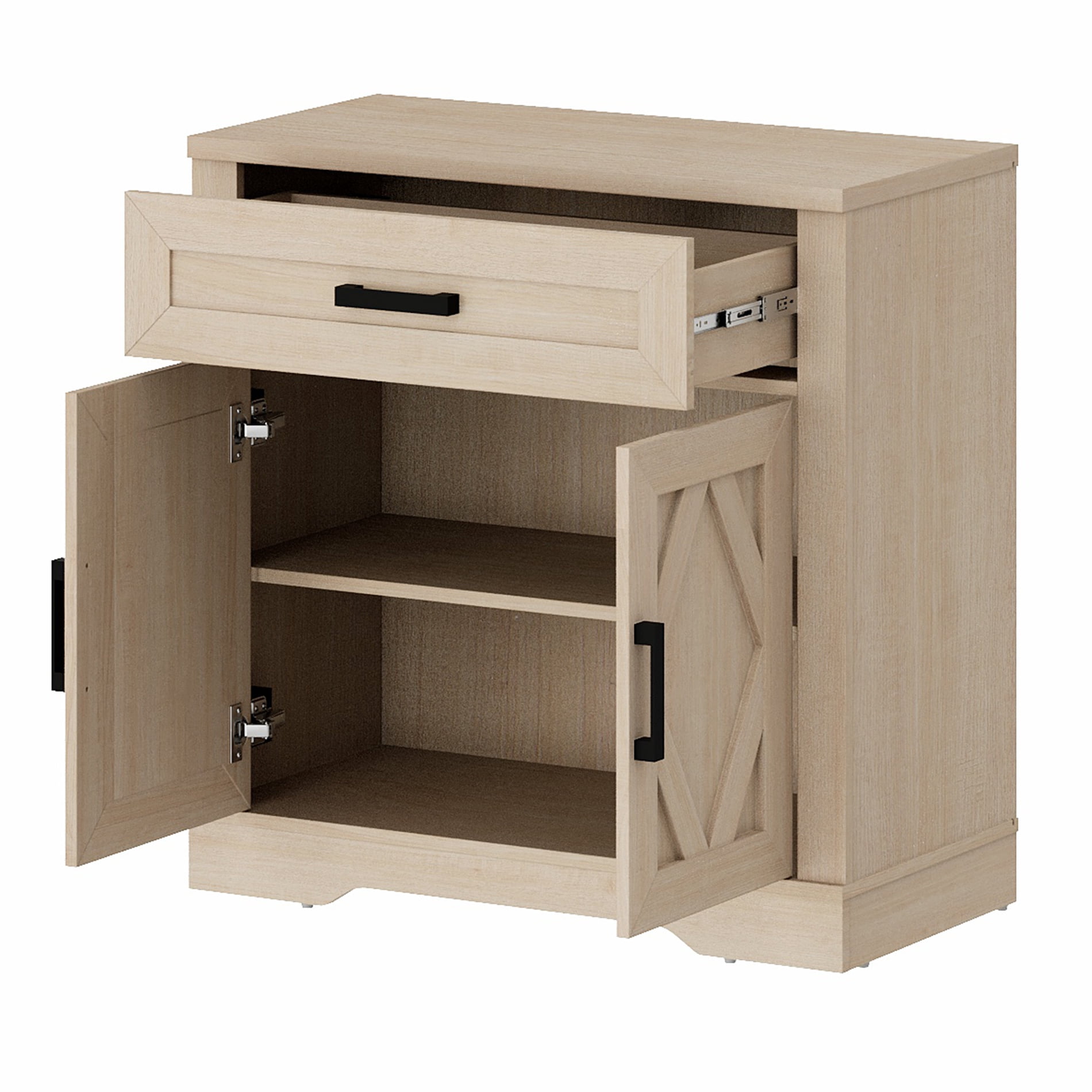 WAMPAT 31.5"W Farmhouse Buffet Sideboard with Barn Doors, Drawer & Storage, Beige
