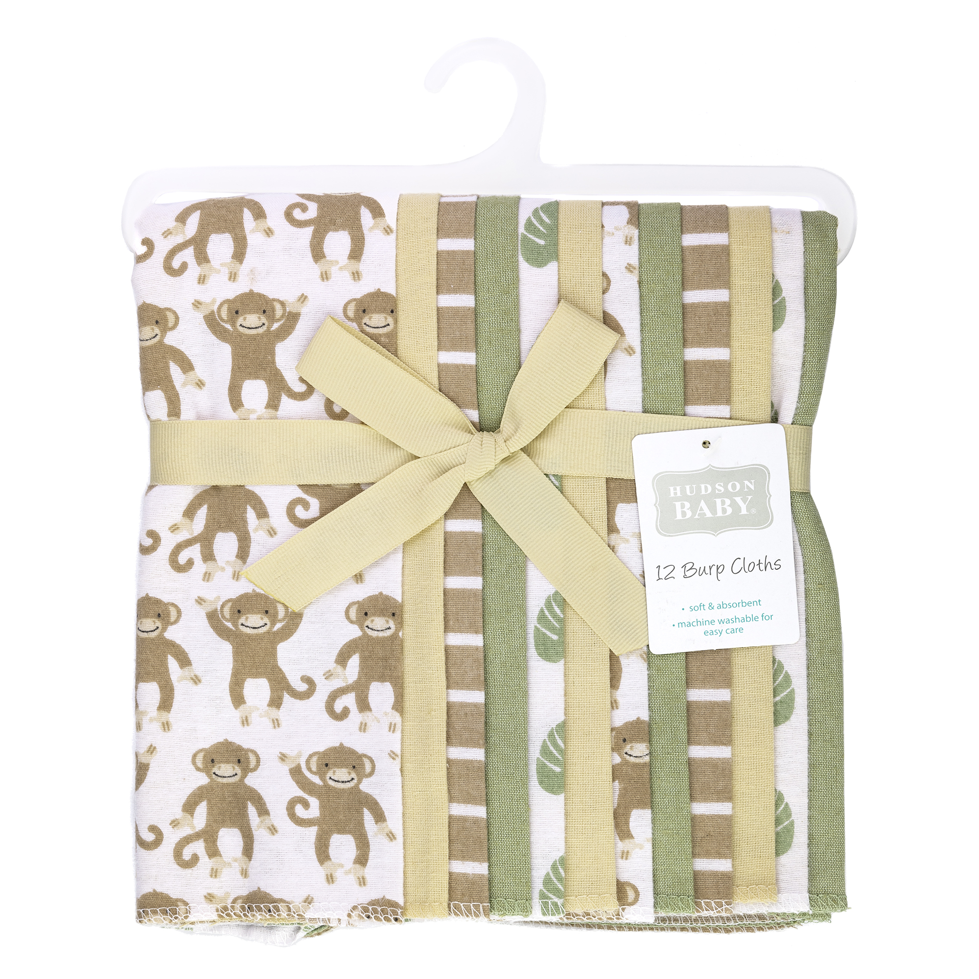 Hudson Baby Unisex Baby Cotton Poly Flannel Burp Cloths Bundle, Monkey, One Size