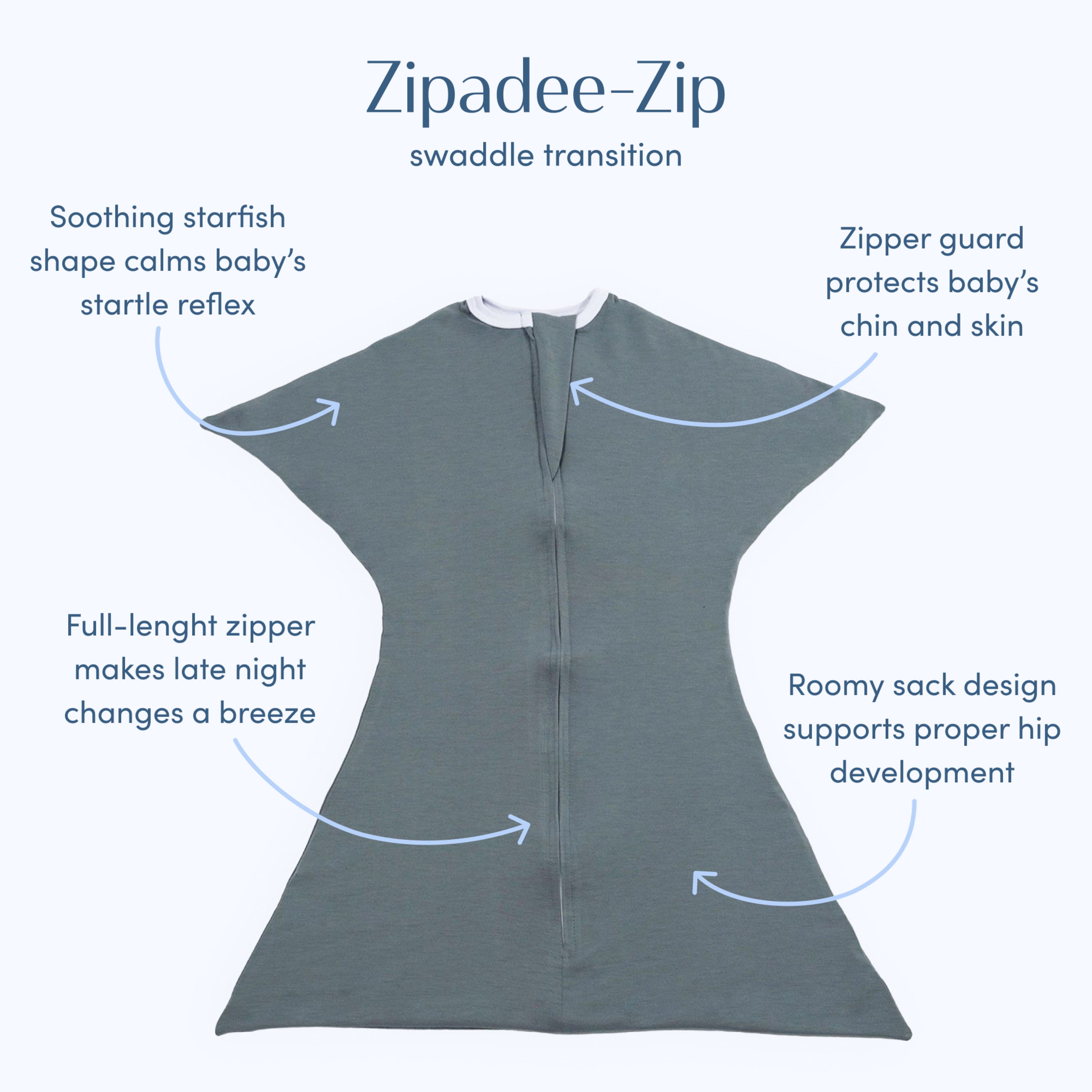 SleepingBaby Zipadee-Zip Transition Swaddle for Self-Soothing & Better Sleep, Grey, X Small (3-6 Month)