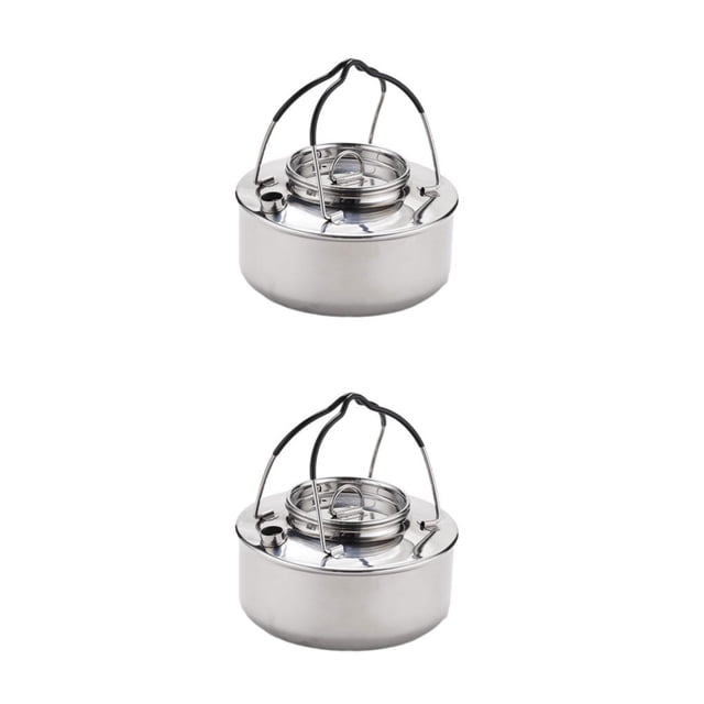 Hervidor de agua para acampar Naiovety tetera con mango antiescaldado cafetera de Acero inoxidable para exteriores Color Acero 2piezas
