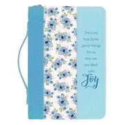The Lord Has Done Great Things Floral Blue X-Large Faux Leather Bible Cover