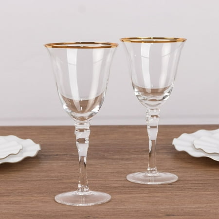 BalsaCircle 6 Clear Wine Glasses 9 oz Gold Rimmed Design with Long Beaded Stem Party Events Decorations