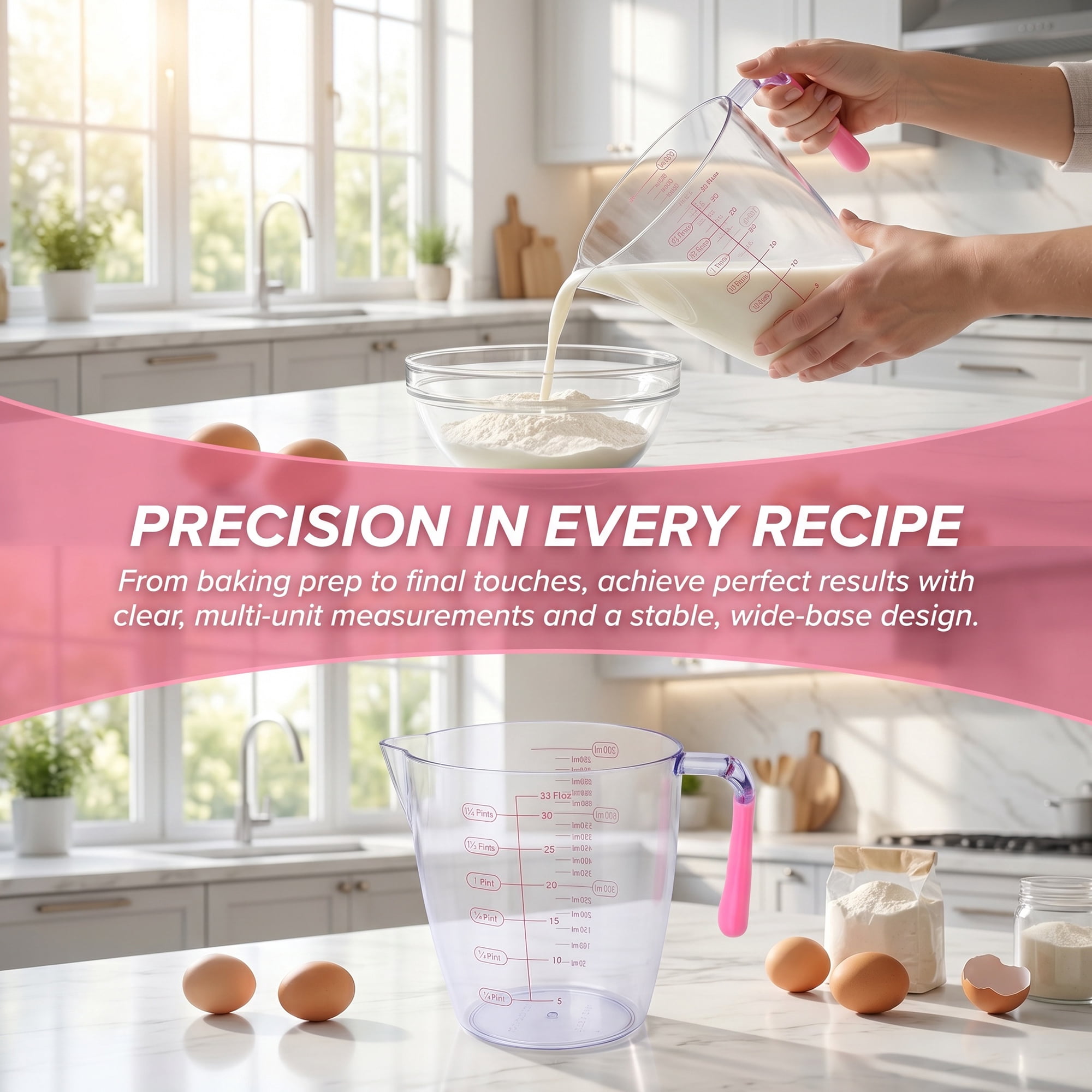 Unique Bargains Measuring Cup PS Material for Wet Ingredients Pink 900ml