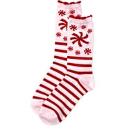 Angle View: Women's Peppermint Stripe Socks with Scalloped Cuffs