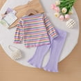 thumbnail image 4 of SYMOID Kids Girl Purple Outfit Set 6-24 Months - Knit Cotton Long Sleeve Striped Top & Lavender Flared Pants, Soft Skin-Friendly for Daily Wear/Playdates,Size 12 Months, 4 of 9