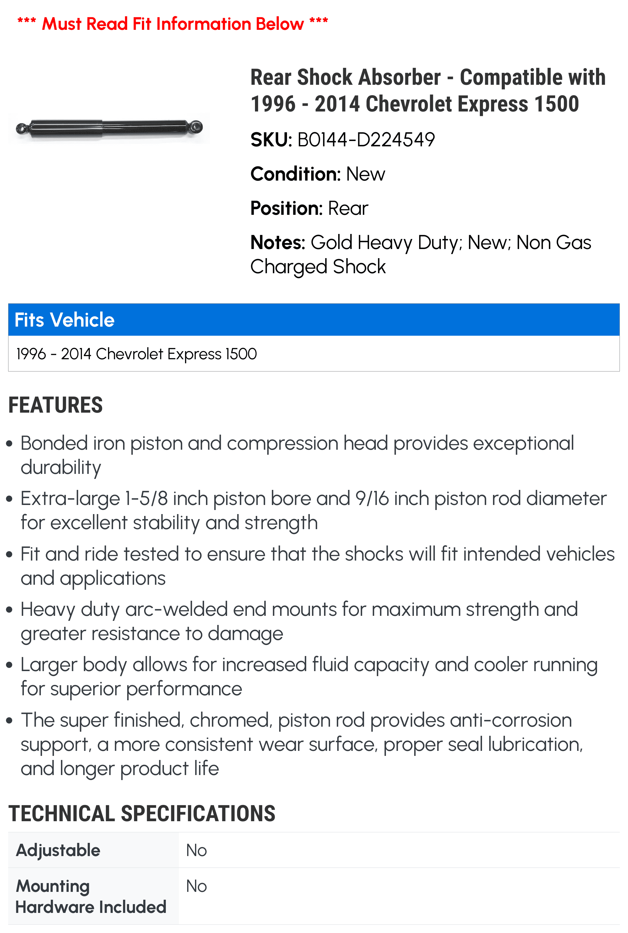 Rear Shock Absorber - Compatible with 1996 - 2014 Chevrolet Express 1500 - AC Delco