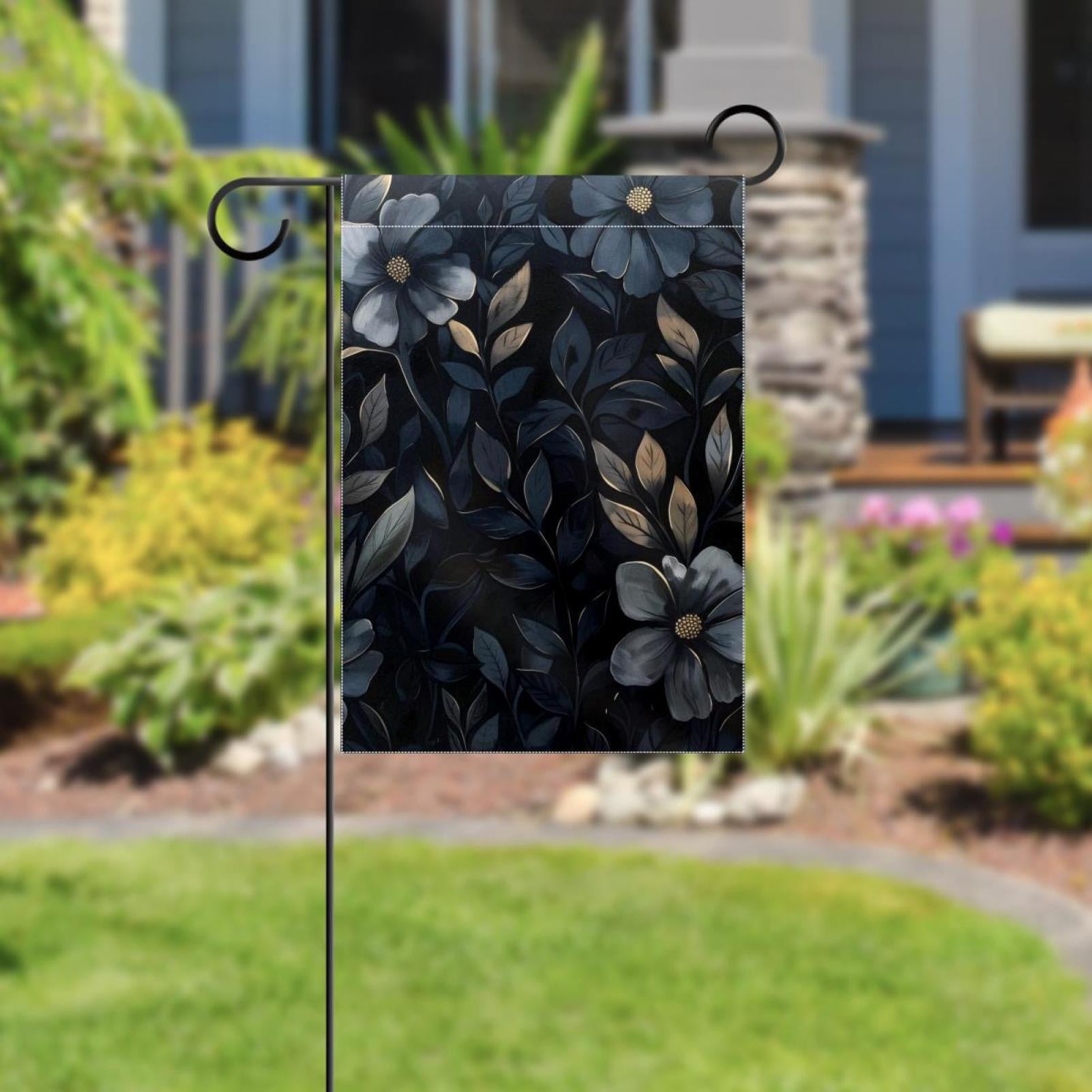 Black Floral Leaves Double Sided Garden Flag Decorative Weather Resistant Yard Flag, Large DIY Vertical Flag for Farmhouse Patio Lawn, 28x40 Inch