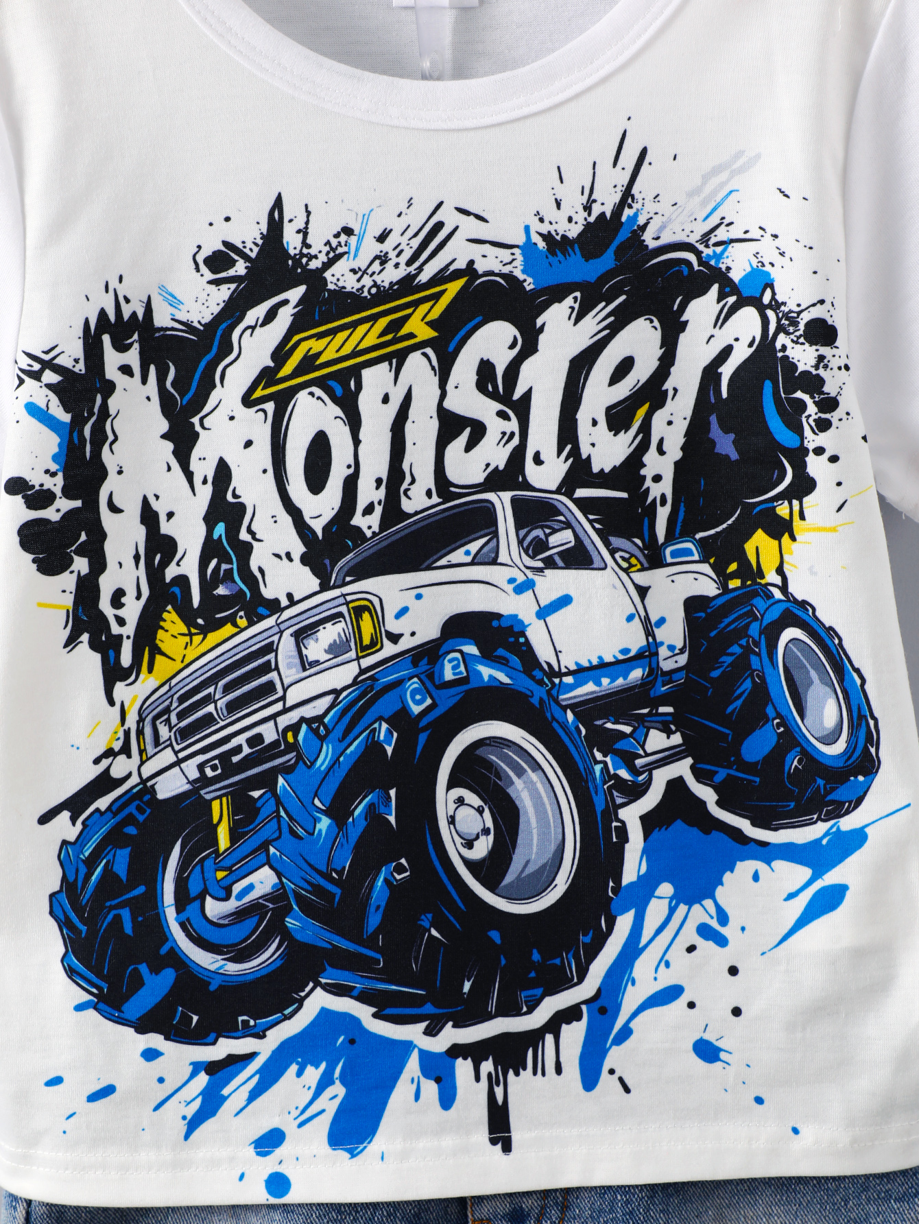 7-8 Years Big Boys Clothes Cool Car Print Graffiti Letter Casual Tee Ripped Jeans Demin Shorts 2Pcs Summer Outfits From 3-8Y White