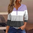 thumbnail image 2 of Ashirexll Womens Casual Tops, Tops for Women Trendy, Fashion Casual Striped Button V-Neck Short Sleeve Loose Blouse, 2 of 5