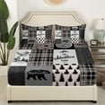 thumbnail image 3 of Rustic Lodge Bear Deer Bed Sheets Set, Farmhouse Cabin Sheet Set Teens Adult Bedroom Decor, Retro Vintage Farm House Sheets Checkered Buffalo Plaid Patchwork Flat Fitted Sheet, Queen, 3 of 5
