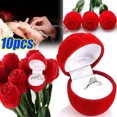 thumbnail image 3 of 1/10pcs Red Velvet Rose Shape Ring Box Creative Simulation Flower with Leaves Gift Romantic Surprise Proposal Wedding Ring Box ， 5 Flowers, 3 of 6