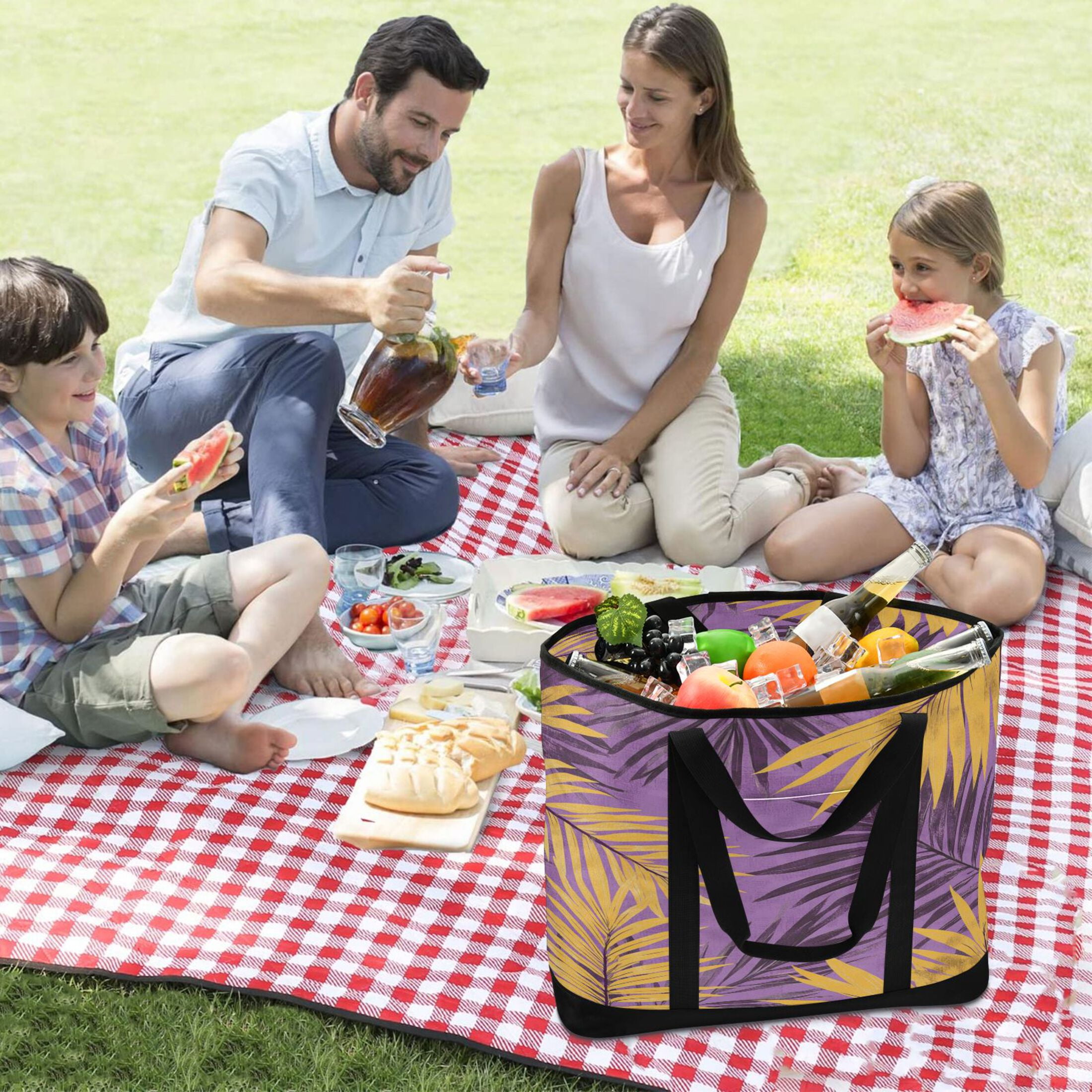 Large Hand-held Ice Pack Picnic Bag Insulation and Refrigeration Suitable for Shopping Picnics and Camping Super Cool Yellow Leaf