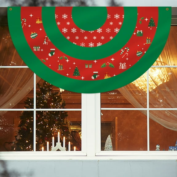 Shipiny Christmas Decorations Fan Shaped Christmas Garden Flag Christmas Santa Claus Hanging Flag Semicircle Banner, Green