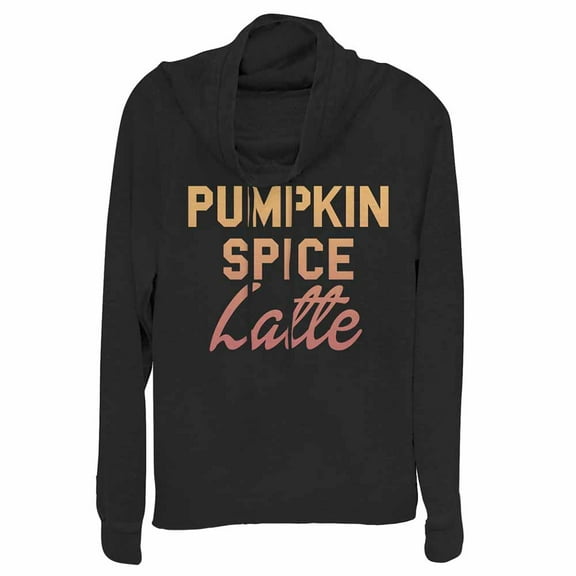 Junior's CHIN UP Pumpkin Spice Latte  Cowl Neck Sweatshirt Black 2X Large