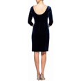 thumbnail image 3 of ALEX EVENINGS Womens Blue Stretch Pleated Ruched Beaded Embellishment Zippered 3/4 Sleeve Scoop Neck Knee Length Party Faux Wrap Dress, 3 of 3