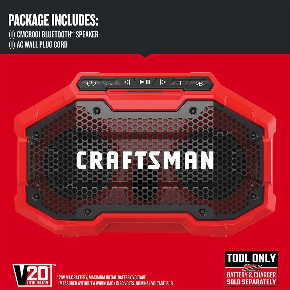CRAFTSMAN CMCR001BR V20 Lithium-Ion Cordless Bluetooth Speaker, 2 3'', Smartphone Compatible