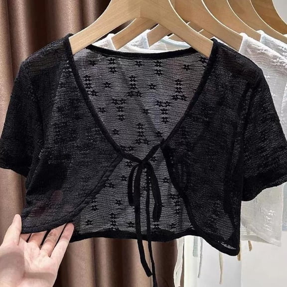 Womens Lace Cardigan Sheer Kimono Sun Protection Summer Short Sleeve Outerwear Blouse for Dress