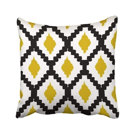 BPBOP White Ikat Tribal Pattern In Black Yellow And Cream Modern Wall Design Chevron Aztec Pillowcase Pillow Cover 18x18