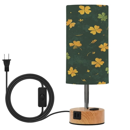 Touch Control Table Lamp with Wood Grain Metal Base 3 Color Temperature Adjustable LED Eye Caring Desk Lamp for Bedroom Study Yellow Four Leaf Clover