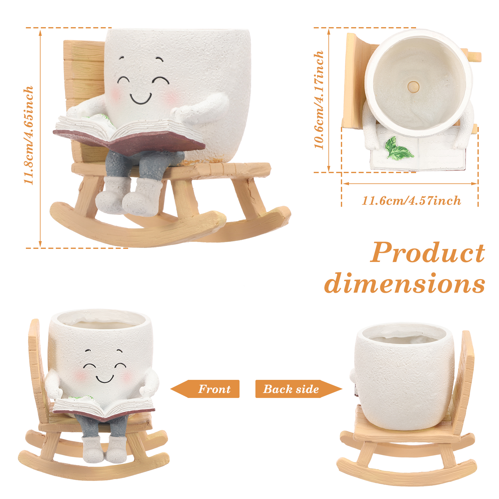 Rocking Chair Smiley Face Planter Cute Plant Pots for Indoor Outdoor Plants Succulent Pots with Drainage Hole Unique Funny Flower Pot for Succulents Plant Gifts