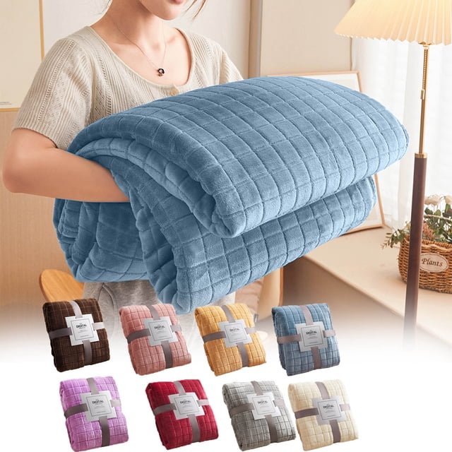 MTBLYS Plaid Flannel Blanket Solid Color Couch Blanket 59X39 Inch Polyester Car Seat Travel Use