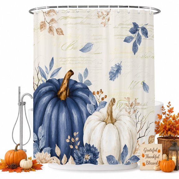 Shower Curtains for Bathroom-36"x72",Watercolor Thanksgiving Pumpkin Waterproof Bath Curtain Grommet Shower Curtain Set with Hooks,
