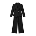 thumbnail image 5 of MLCDZ Women's 2 Piece Business Casual V Neck Long Sleeves Suit Set Blazer and High Waisted Wide Leg Loose Pants Dressy Work Office Outfits for Women, 5 of 9