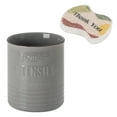 thumbnail image 5 of DOWAN 7.2*6.2in Ceramic Utensil Holder with Protection Crock Mat, Large Porcelain Utensil Crock for Kitchen Countertop, Round Utensil Organizer for Spatula, Grey, 5 of 6