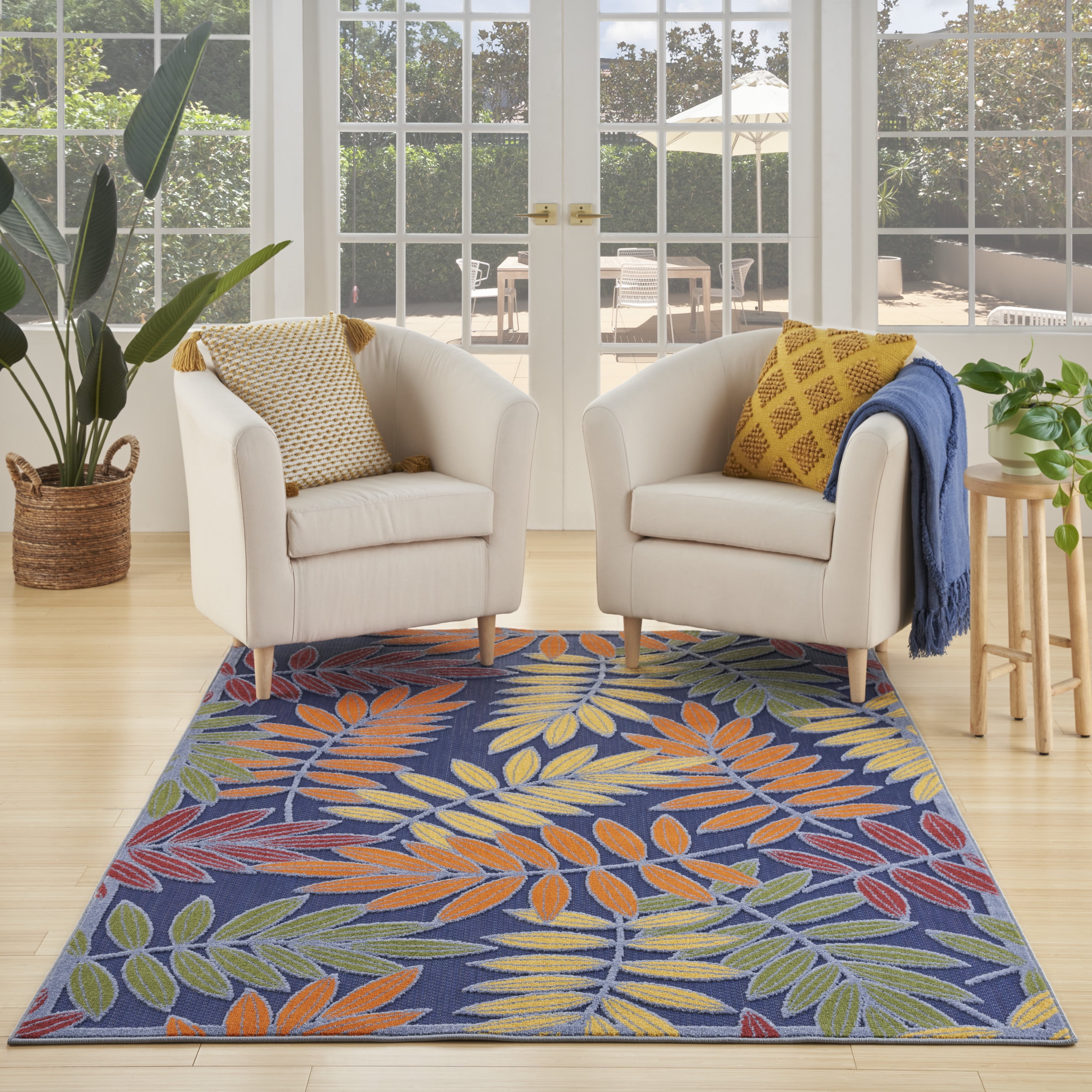 Nourison Aloha Indoor/Outdoor Navy Multicolor 5'3